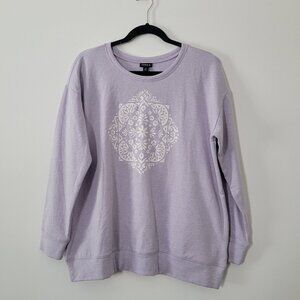Torrid Drop Shoulder Sweatshirt Super Soft Fleece Mandala Purple SZ 00 M/L Fall
